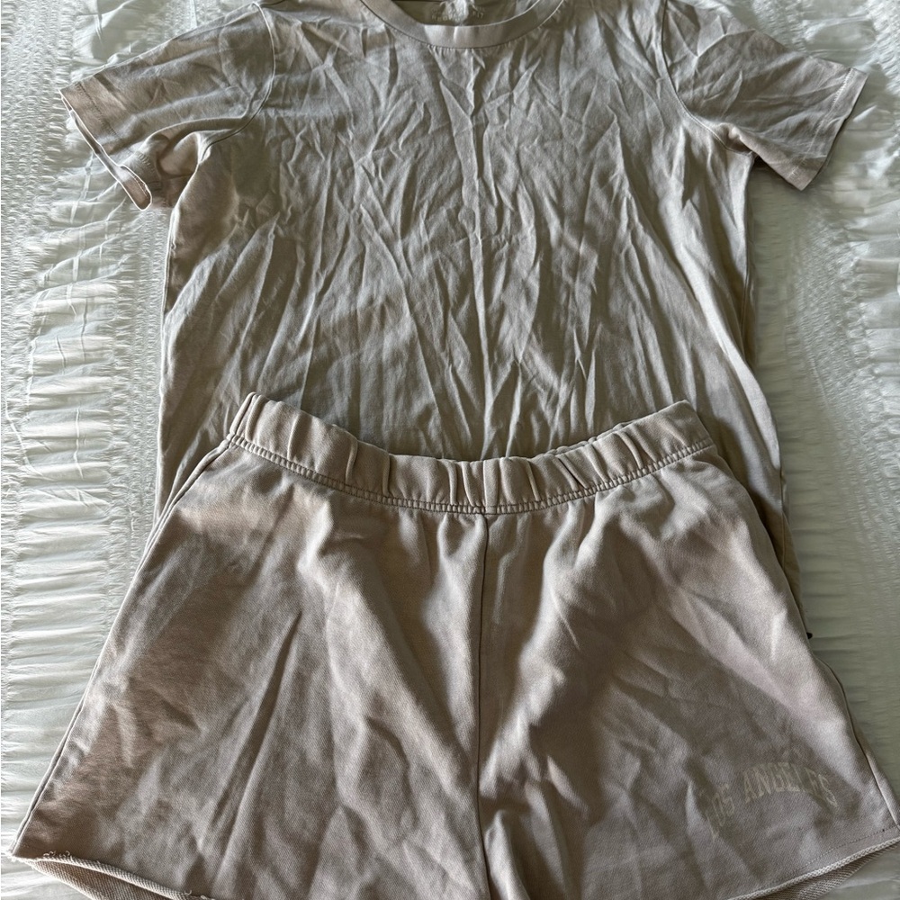 Women's Cream Lounge Tee & Short Set